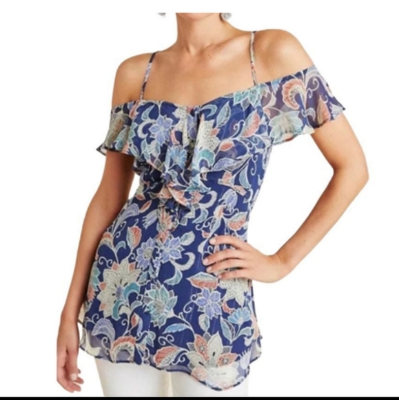 Anthro Maeve Mariposa Blue Pattern Button Front Tank - Picture 1 of 11